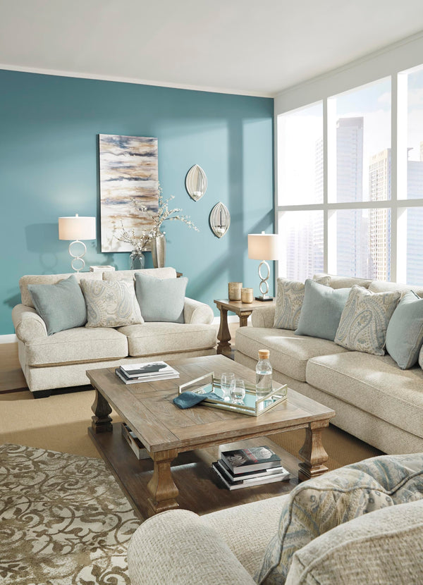 Beige Chenille Loveseat with Accent Pillows & Rolled Arms