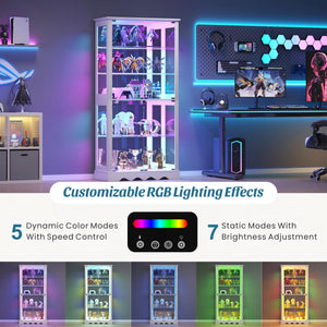 71-Inch 5-Tier Glass Display Cabinet with RGB LED Lighting