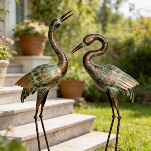 Metal Crane Garden Statues – Outdoor Heron Sculptures