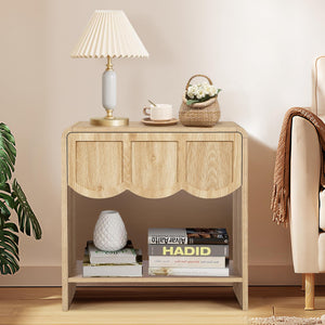 Modern Wood Nightstand with Wave Panel Drawer