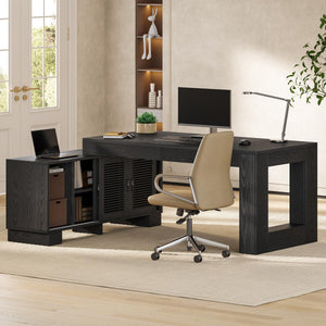 L-Shaped Executive Desk with File Cabinet