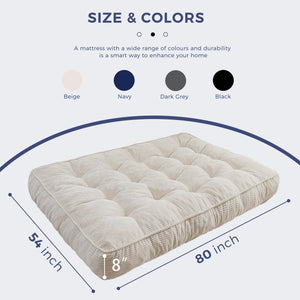8-Inch Full Size Futon Mattress – Thick Shredded Foam Floor Sofa Bed
