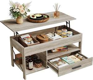 Lift Top Coffee Table with Storage Drawers & Hidden Compartment