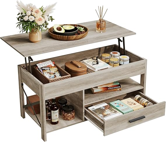 Lift Top Coffee Table with Storage Drawers & Hidden Compartment