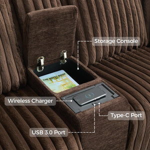 Power Reclining Sectional Sofa – 6-Seat Faux Fur with Wireless Charger