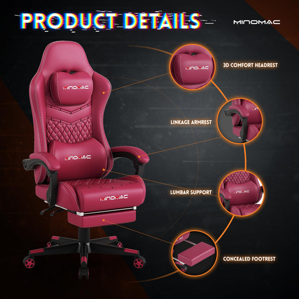 Ergonomic Gaming Chair with Retractable Footrest