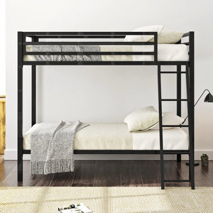 Twin Over Twin Metal Bunk Bed with Ladder and Guardrail