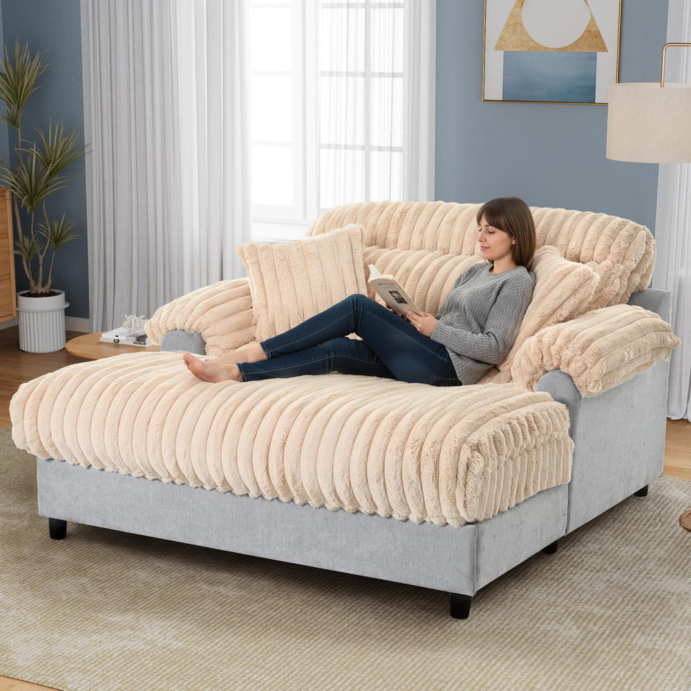 Oversized Chaise Lounge Sofa with Throw Pillows