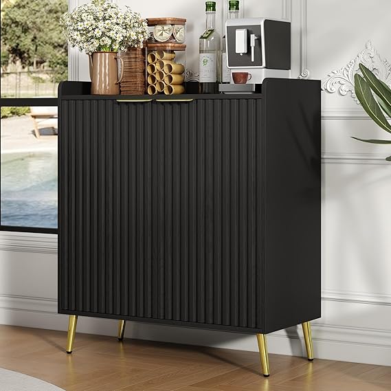 Fluted Wine & Coffee Bar Cabinet with Storage