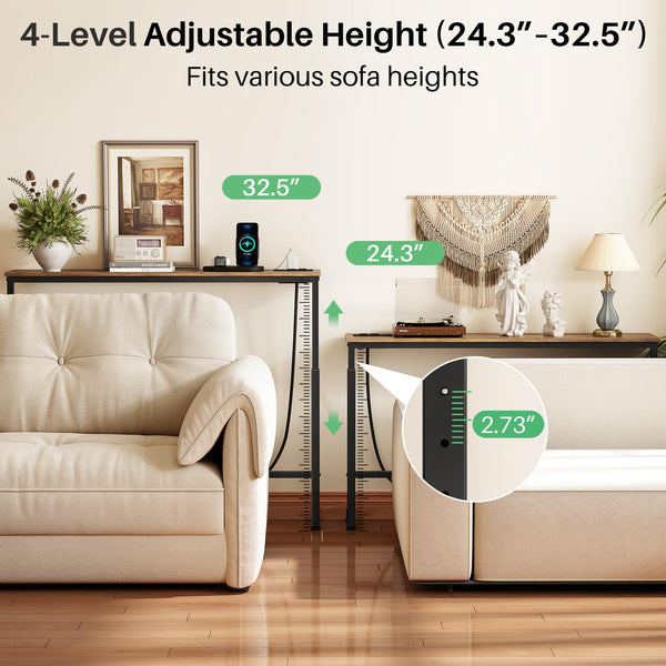 Extra Long Behind Couch Console Table with Power Outlets