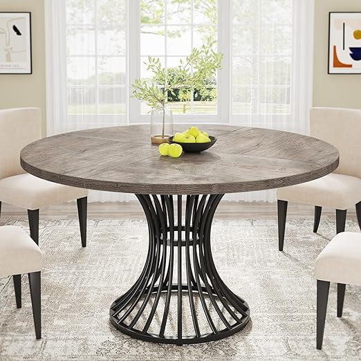 47-Inch Round Dining Table with Metal Base