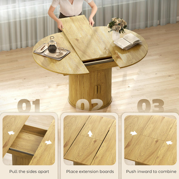 Extendable Round to Oval Dining Table with Storage Pedestal