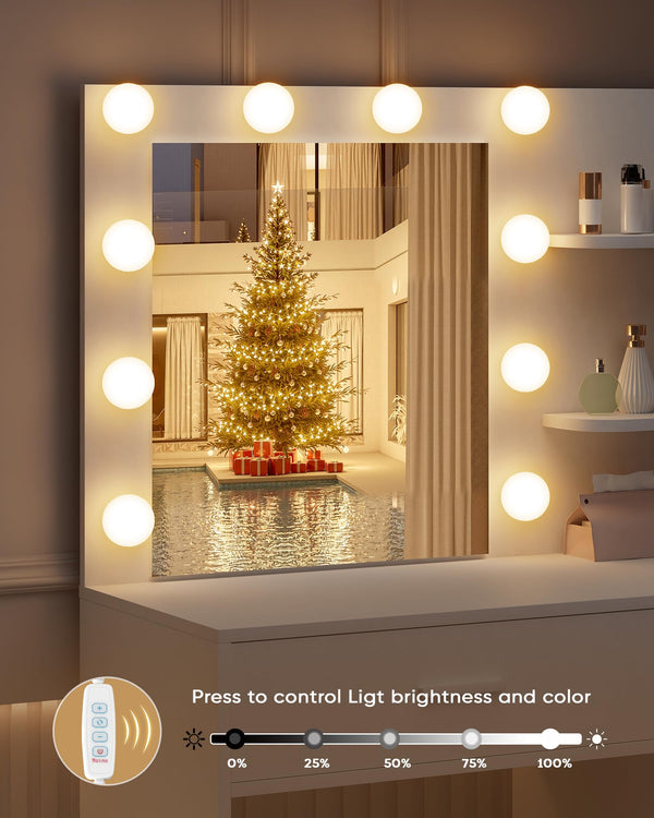 Lighted Makeup Vanity Desk with Mirror, Drawers & Storage Cabinet – White