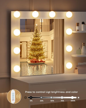 Makeup Vanity Desk with Hollywood Lights, Mirror & Storage