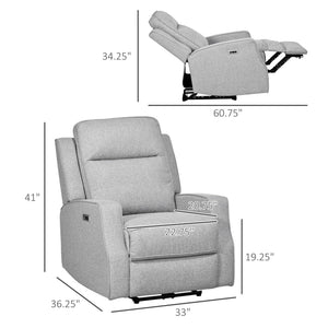 Electric Power Recliner with USB Charging – Gray