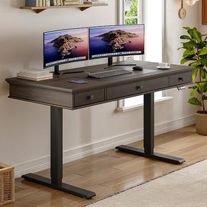 Electric Height Adjustable Standing Desk with Drawers & Outlets, 55" x 23"