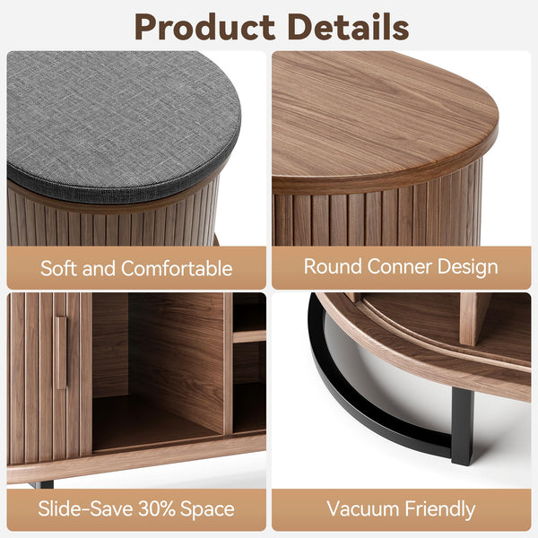 Storage Bench with Cushion and Sliding Doors