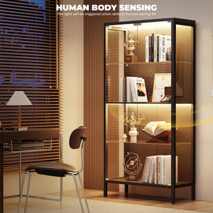 4-Tier Glass Display Cabinet with LED Lights & Motion Sensor