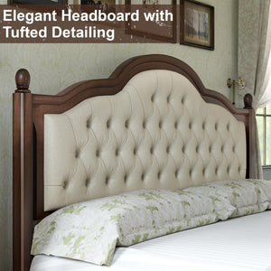 Solid Wood Platform Bed with Tufted Upholstered Headboard