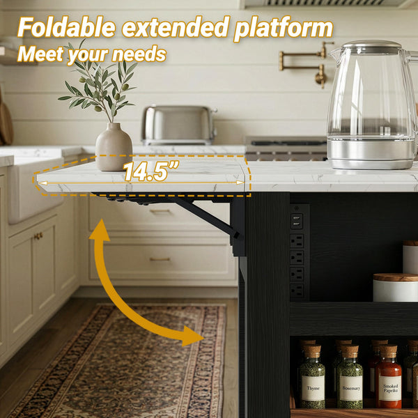 Foldable Kitchen Island Cart with Storage & Drop Leaf