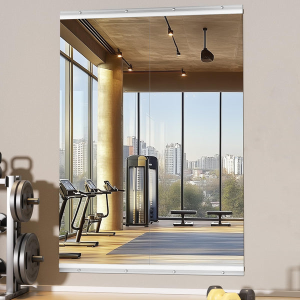 Wall-Mounted Tempered Glass Gym Mirror 55"L x 21"W – Set of 2