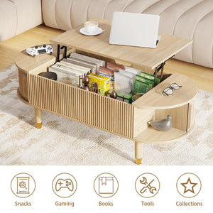 Oval Lift Top Coffee Table with Sliding Door Storage