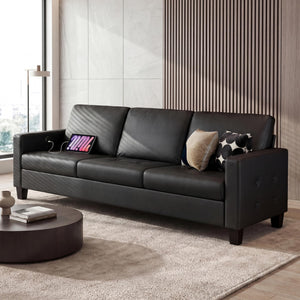 Black Faux Leather Sofa Set 3-Piece with USB Charging