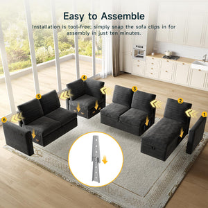 Modular Sectional Sleeper Sofa with Pull-Out Bed | 6-Seat U-Shaped Couch with Storage & USB Ports