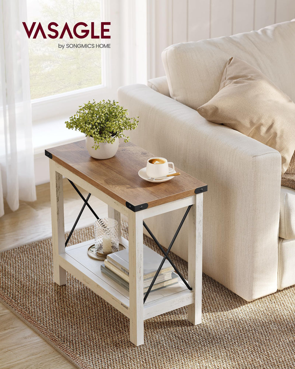 2-Tier Farmhouse End Table with Bottom Shelf
