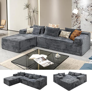 104" L-Shape Sectional Sofa with Chaise – Corduroy, No Assembly