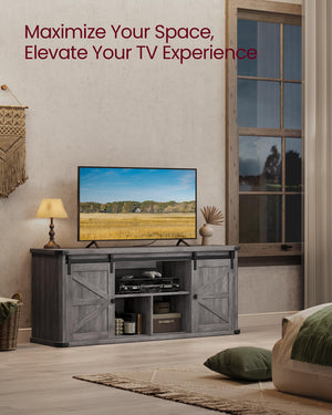 Farmhouse TV Stand with Sliding Barn Doors – Fits TVs up to 65"