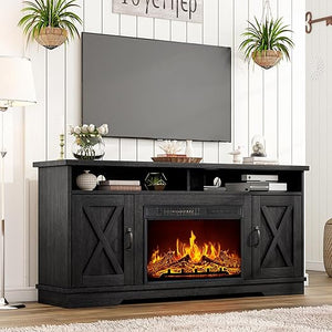 63" Farmhouse TV Stand with 26" Electric Fireplace