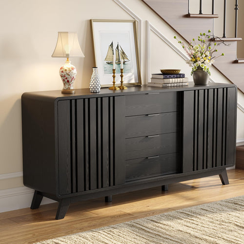 62" Sideboard Buffet Cabinet with Sliding Doors & 4 Drawers