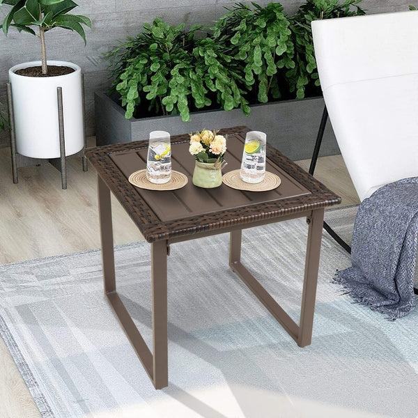 Square Wicker Outdoor Side Table Set of 2 – Rattan Patio End Tables