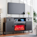 Fireplace TV Stand with Power Outlet & Storage Drawers