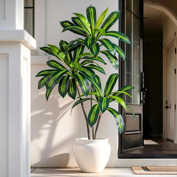 Artificial Dracaena Tree with White Planter Pot