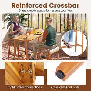 Acacia Wood Outdoor Bar Table with Slatted Top & Adjustable Feet