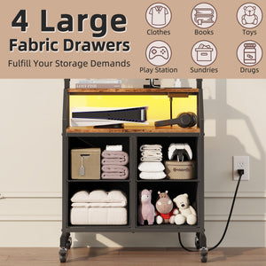 Rolling TV Stand with Mount & 4 Fabric Drawers - TV Stand with Wheels for 32-75" TV, Entertainment Center & Console Table for Living Room or Bedroom, Modern Television Stand with Storage, Rustic Brown