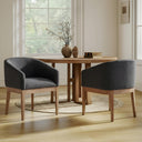 Linen Upholstered Dining Chairs with Solid Wood Legs & Curved Backrest