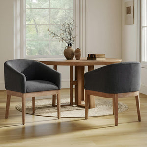 Linen Upholstered Dining Chairs with Solid Wood Legs & Curved Backrest