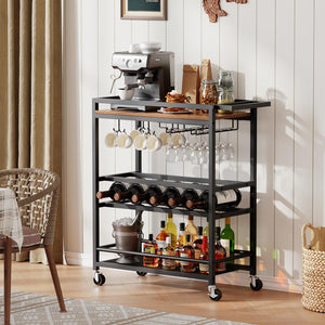 3-Tier Rolling Bar Cart with Wine Rack