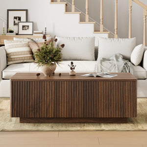 Lift-Top Coffee Table with Hidden Storage & Fluted Wood Design