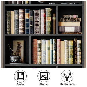 Tall Bookcase with Doors & 8 Open Cubes – 4-Tier Storage Shelf