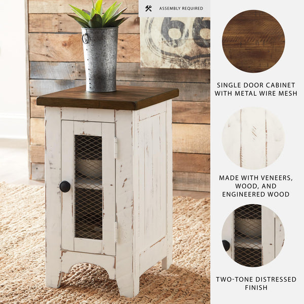 Farmhouse Chairside End Table with Cabinet Door