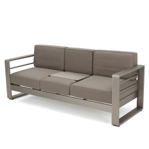 Outdoor Loveseat Sofa with Tray – Anodized Aluminum, Grey