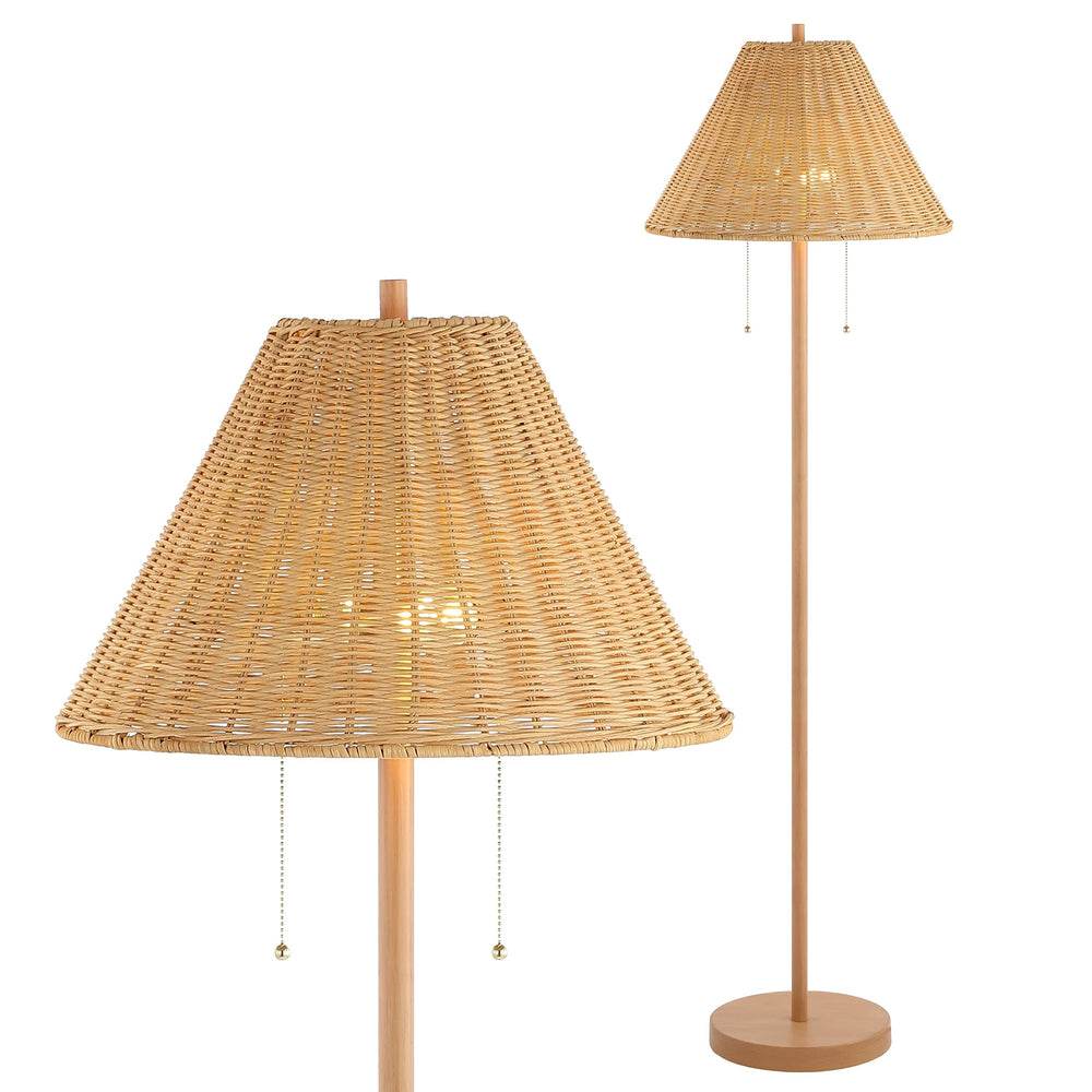 61" 2-Light Coastal Bohemian LED Floor Lamp with Rattan Shade