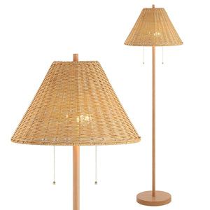 61" 2-Light Coastal Bohemian LED Floor Lamp with Rattan Shade