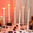 Glass Hurricane Candle Holder Set with Taper Candlesticks & White Candles (12 Set)