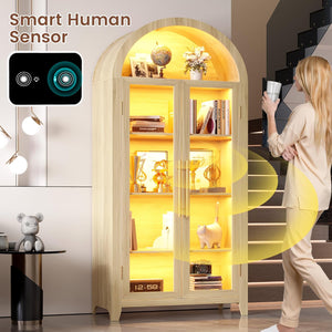 71" Arched Display Cabinet with LED Light & Glass Doors