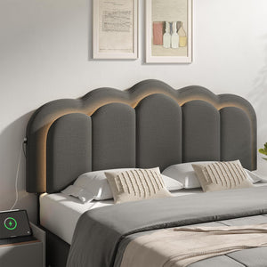 Upholstered Wavy Headboard Full/Queen with USB, RGB LED & Adjustable Height